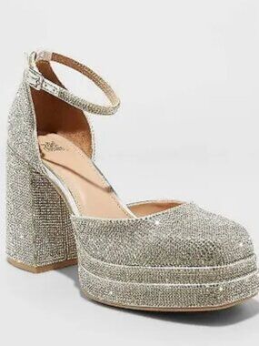 Women's Bianca Rhinestone Platform Pumps - Wild Fable Silver 7.5